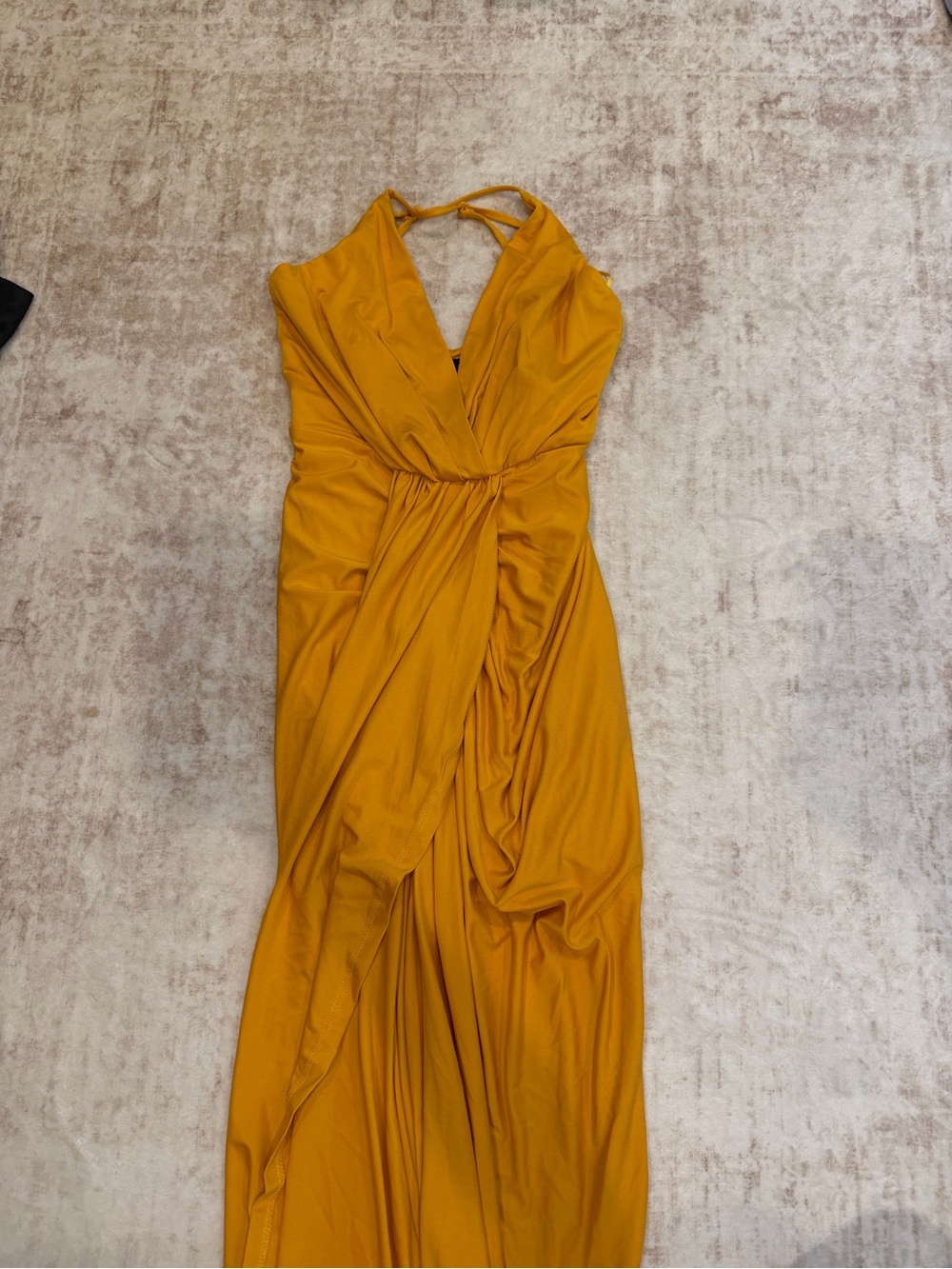 Mustard Yellow Draped Halter Maxi Dress